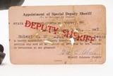 JOHNSON COUNTY, KANSAS SHERIFF DEPUTY COLT “New Pocket” Revolver .32 C&R
With BILLY CLUB, BADGE, I.D. CARD, and OBITUARY - 11 of 19