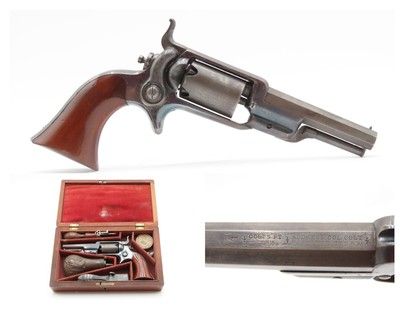 1857 CASED Antique COLT M1855 ROOT Percussion SIDEHAMMER Pocket Revolver
.28 Caliber SELF DEFENSE Revolver w/ACCESSORIES