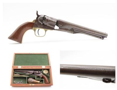 CASED Antique CIVIL WAR 1862 mfg. COLT M1862 .36 Percussion POLICE Revolver w/SCARCE 6-1/2 Inch Barrel, Case and ACCESSORIES