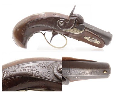 ENGRAVED/SILVER Mounted SLOTTER & CO. Antique DERRINGER Percussion Pistol
Period Copy of Henry Deringer’s Pistol J.P. LOWER