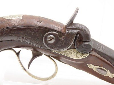 ENGRAVED/SILVER Mounted SLOTTER & CO. Antique DERRINGER Percussion PistolPeriod Copy of Henry Deringer’s Pistol J.P. LOWER - Image 4 of 18