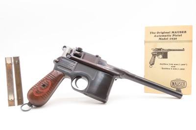 German MAUSER WORLD WAR I Era 9x19mm BROOMHANDLE Semi-Auto PISTOL C&R
With “RED 9” GRIPS, MANUEL & STRIPPER CLIPS