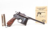 German MAUSER WORLD WAR I Era 9x19mm BROOMHANDLE Semi-Auto PISTOL C&R
With “RED 9” GRIPS, MANUEL & STRIPPER CLIPS