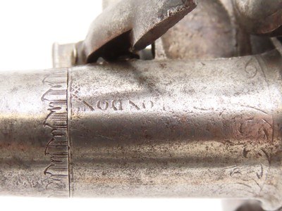 SILVER MOUNTED B. Brooke Antique QUEEN ANNE Flintlock Pistol GROTESQUE Mask BRITISH PROOFED with RIFLED SCREW OFF BARREL - Image 9 of 18