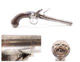 SILVER MOUNTED B. Brooke Antique QUEEN ANNE Flintlock Pistol GROTESQUE Mask BRITISH PROOFED with RIFLED SCREW OFF BARREL