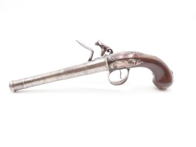 SILVER MOUNTED B. Brooke Antique QUEEN ANNE Flintlock Pistol GROTESQUE Mask BRITISH PROOFED with RIFLED SCREW OFF BARREL - Image 15 of 18