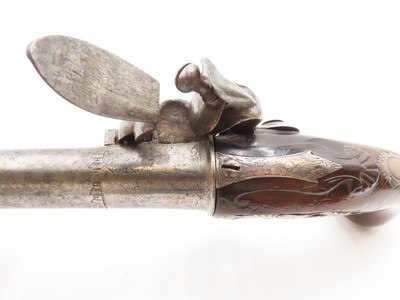 SILVER MOUNTED B. Brooke Antique QUEEN ANNE Flintlock Pistol GROTESQUE Mask BRITISH PROOFED with RIFLED SCREW OFF BARREL - Image 8 of 18