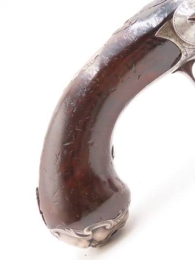 SILVER MOUNTED B. Brooke Antique QUEEN ANNE Flintlock Pistol GROTESQUE Mask BRITISH PROOFED with RIFLED SCREW OFF BARREL - Image 3 of 18