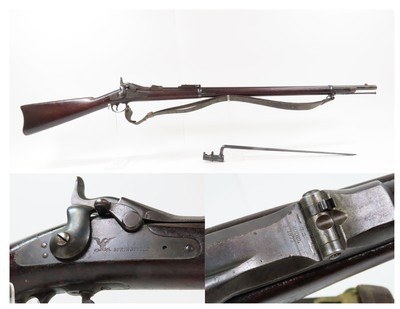 INDIAN WARS Antique U.S. SPRINGFIELD M1879 Breech Load TRAPDOOR w/BAYONET
1883 mfg. with SOCKET BAYONET & LEATHER SLING