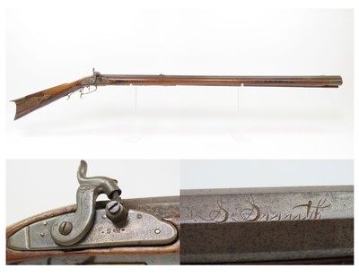 HEAVY OCTAGONAL BARREL LONG RIFLE by S Smith .44 Caliber Antique Full Stock SIGNED Kentucky Style HUNTING|HOMESTEAD Longarm