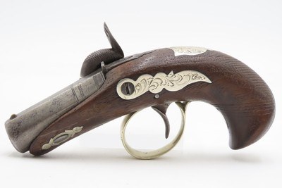 ENGRAVED/SILVER Mounted SLOTTER & CO. Antique DERRINGER Percussion PistolPeriod Copy of Henry Deringer’s Pistol J.P. LOWER - Image 13 of 17