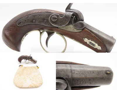 ENGRAVED/SILVER Mounted SLOTTER & CO. Antique DERRINGER Percussion PistolPeriod Copy of Henry Deringer’s Pistol J.P. LOWER