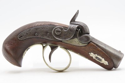 ENGRAVED/SILVER Mounted SLOTTER & CO. Antique DERRINGER Percussion PistolPeriod Copy of Henry Deringer’s Pistol J.P. LOWER - Image 3 of 17