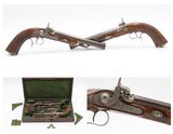 PARISIAN PAIR Percussion DUELING PISTOLS Cased, Engraved FERDINAND CLAUDIN
Carved Fluted Stocks, Full Kit