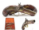 CASED PAIR of ENGRAVED/SILVER Mounted Antique DERRINGER Percussion Pistols
Period Copies of Henry Deringer’s Famous Pistol