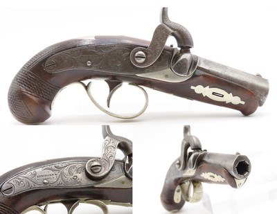 SILVER MOUNTED Antique C. CURRY Retailer HENRY DERINGER Percussion PistolFactory Engraved SAN FRANCISCO SHIPPED Pistol