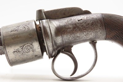 ENGRAVED Antique RICHARDS BAR HAMMER Transitional PERCUSSION DA RevolverMid 1800s DOUBLE ACTION .44 Caliber Firearm - Image 14 of 18