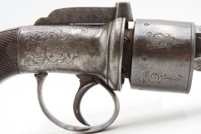 ENGRAVED Antique RICHARDS BAR HAMMER Transitional PERCUSSION DA RevolverMid 1800s DOUBLE ACTION .44 Caliber Firearm - Image 5 of 18