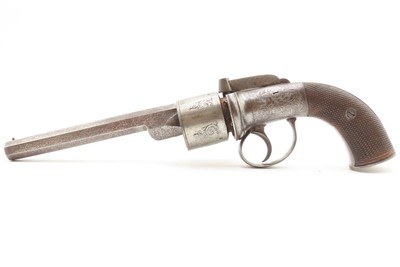 ENGRAVED Antique RICHARDS BAR HAMMER Transitional PERCUSSION DA RevolverMid 1800s DOUBLE ACTION .44 Caliber Firearm - Image 12 of 18