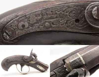 ENGRAVED/SILVER Antique A.J. PLATE DERRINGER Percussion PEANUT SIZE PistolSLOTTER & CO. Period Copy Henry Deringer’s Pistol