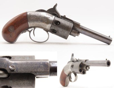 ENGRAVED Antique SPRINGFIELD ARMS Percussion WARNER PATENT Pocket RevolverLate 1850s CIVIL WAR Era Self Defense Weapon