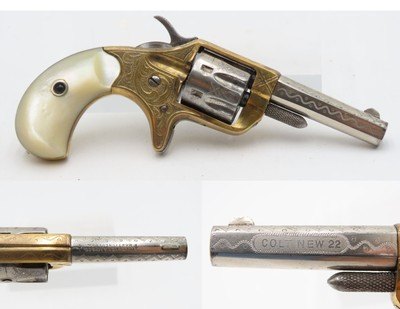 1876 FACTORY ENGRAVED Antique COLT “NEW LINE” .22 RF Revolver w/PEARL GRIPS