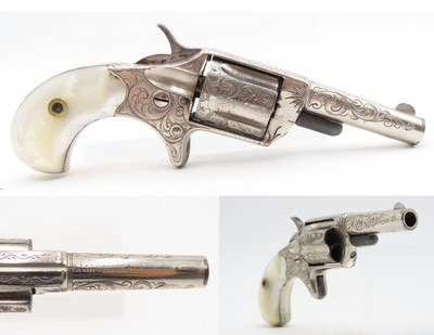 ENGRAVED Antique COLT “NEW LINE” .30 RF Pocket Revolver PEARL GRIPSWILD WEST/FRONTIER Hideout ETCHED PANEL Revolver