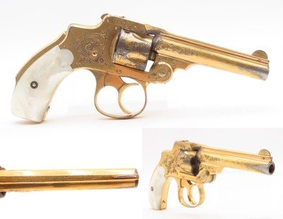 GOLD PLATED & Engraved SMITH & WESSON .32 Safety Hammerless DA Revolver C&R PEARL GRIPS “New Departure” 6-Shot LEMMON SQUEEZER - Image 1 of 18