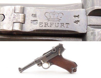 BRITISH WAR TROPHY WWI 1917 Dated ERFURT P08 GERMAN LUGER C&R Pistol 9x19mm IMPERIAL GERMAN Sidearm w/MATCHING NUMBERS