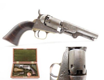 CASED 1852 GUSTAVE YOUNG Era Factory Engraved COLT M1849 Revolver CIVIL WAR Antique .31 PERCUSSION Pocket Revolver ACCESSORIES - Image 1 of 17