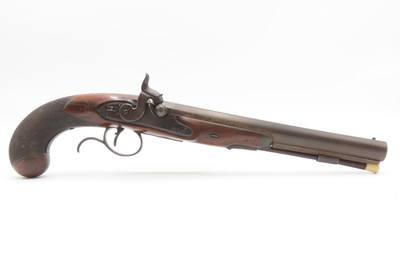 Antique ENGRAVED PAIR British RUMBOLD Percussion DUELING/OFFICER’S PistolsInscribed GOLD & SILVER ACCENTED Conversion Pistols - Image 18 of 25