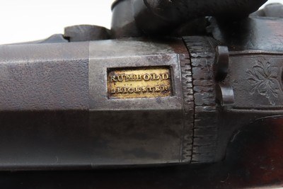 Antique ENGRAVED PAIR British RUMBOLD Percussion DUELING/OFFICER’S PistolsInscribed GOLD & SILVER ACCENTED Conversion Pistols - Image 11 of 25