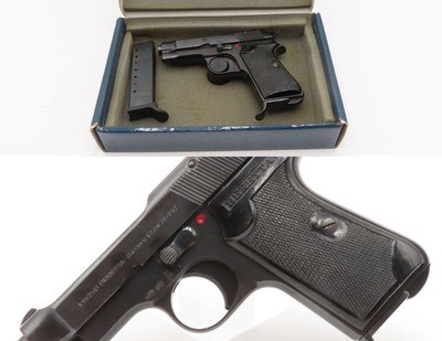 1954 mfr. FACTORY BOXED Italian BERETTA M1935 7.65mm C&R SEMI-AUTO Pistol.32 ACP Chambered Pistol with an EXTRA MAGAZINE