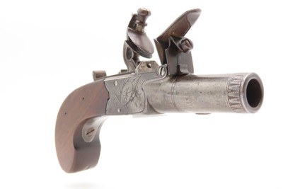 Engraved CASED BRACE of British BANNER Antique Boxlock FLINTLOCK PistolsWith WOODEN CASE, TWO FLINTS, & PICK/SCREWDRIVER - Image 16 of 25