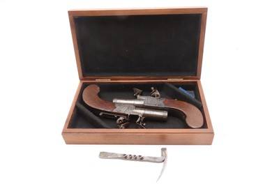 Engraved CASED BRACE of British BANNER Antique Boxlock FLINTLOCK PistolsWith WOODEN CASE, TWO FLINTS, & PICK/SCREWDRIVER - Image 3 of 25