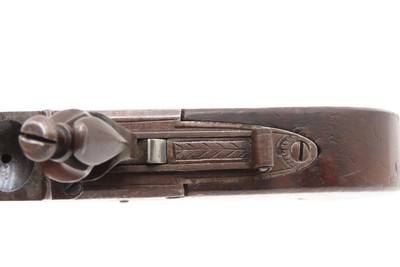 Engraved CASED BRACE of British BANNER Antique Boxlock FLINTLOCK PistolsWith WOODEN CASE, TWO FLINTS, & PICK/SCREWDRIVER - Image 11 of 25