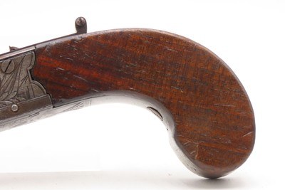 Engraved CASED BRACE of British BANNER Antique Boxlock FLINTLOCK PistolsWith WOODEN CASE, TWO FLINTS, & PICK/SCREWDRIVER - Image 20 of 25