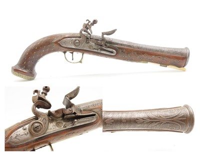 LEBANESE Flintlock BLUNDERBUSS Pistol by ASSAAD ATA of ZAHLÉ Antique ELEGANT Damascus Twist Barrel & Wire Inlays Throughout