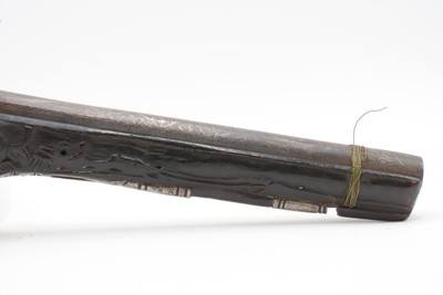 PAIR of ENGRAVED & SILVER INLAID Antique Ornate CAUCASIAN Flintlock Pistols OTTOMAN Early 18th Century DRAGOON Horse Pistols - Image 6 of 25