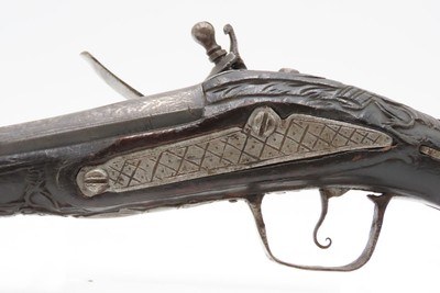 PAIR of ENGRAVED & SILVER INLAID Antique Ornate CAUCASIAN Flintlock Pistols OTTOMAN Early 18th Century DRAGOON Horse Pistols - Image 22 of 25