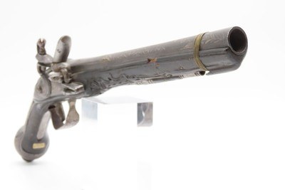 PAIR of ENGRAVED & SILVER INLAID Antique Ornate CAUCASIAN Flintlock Pistols OTTOMAN Early 18th Century DRAGOON Horse Pistols - Image 11 of 25