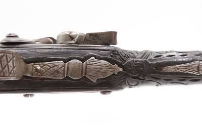 PAIR of ENGRAVED & SILVER INLAID Antique Ornate CAUCASIAN Flintlock Pistols OTTOMAN Early 18th Century DRAGOON Horse Pistols - Image 5 of 25