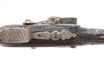 PAIR of ENGRAVED & SILVER INLAID Antique Ornate CAUCASIAN Flintlock Pistols OTTOMAN Early 18th Century DRAGOON Horse Pistols - Image 15 of 25