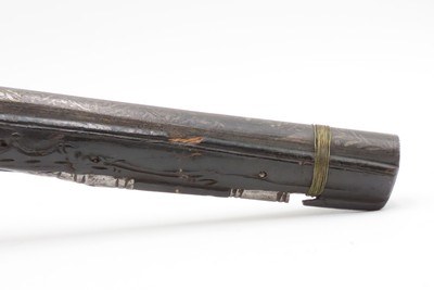 PAIR of ENGRAVED & SILVER INLAID Antique Ornate CAUCASIAN Flintlock Pistols OTTOMAN Early 18th Century DRAGOON Horse Pistols - Image 19 of 25