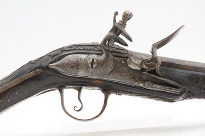 PAIR of ENGRAVED & SILVER INLAID Antique Ornate CAUCASIAN Flintlock Pistols OTTOMAN Early 18th Century DRAGOON Horse Pistols - Image 10 of 25