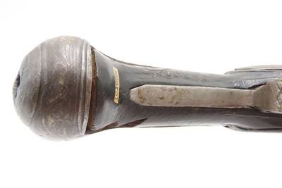PAIR of ENGRAVED & SILVER INLAID Antique Ornate CAUCASIAN Flintlock Pistols OTTOMAN Early 18th Century DRAGOON Horse Pistols - Image 16 of 25
