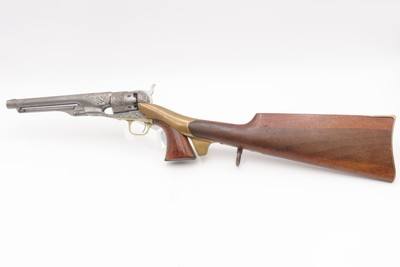 1863 mfr. ENGRAVED Antique CIVIL WAR Antique COLT M1860 .44 Percussion ARMY ENGRAVER RACHEL WELLS w/ SHOULDER STOCK - Image 2 of 25
