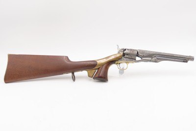 1863 mfr. ENGRAVED Antique CIVIL WAR Antique COLT M1860 .44 Percussion ARMY ENGRAVER RACHEL WELLS w/ SHOULDER STOCK - Image 14 of 25