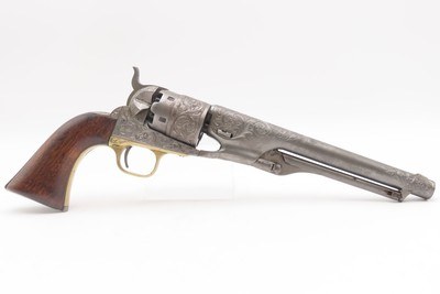 1863 mfr. ENGRAVED Antique CIVIL WAR Antique COLT M1860 .44 Percussion ARMY ENGRAVER RACHEL WELLS w/ SHOULDER STOCK - Image 11 of 25