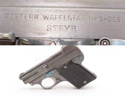 Austrian STEYR PIEPER M1909 .25 ACP Self-Defense SEMI-AUTOMATIC Pistol C&RCONCEAL & CARRY Made circa 1919 with 2 EXTRA MAGS